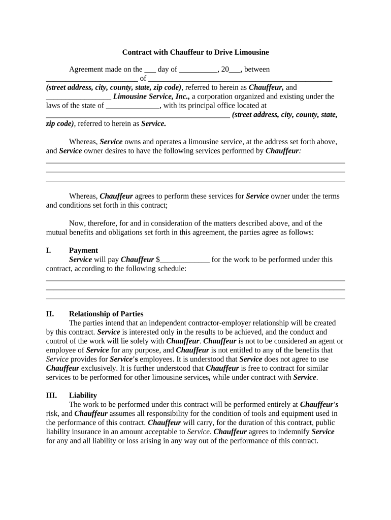 Contract Limousine  Form