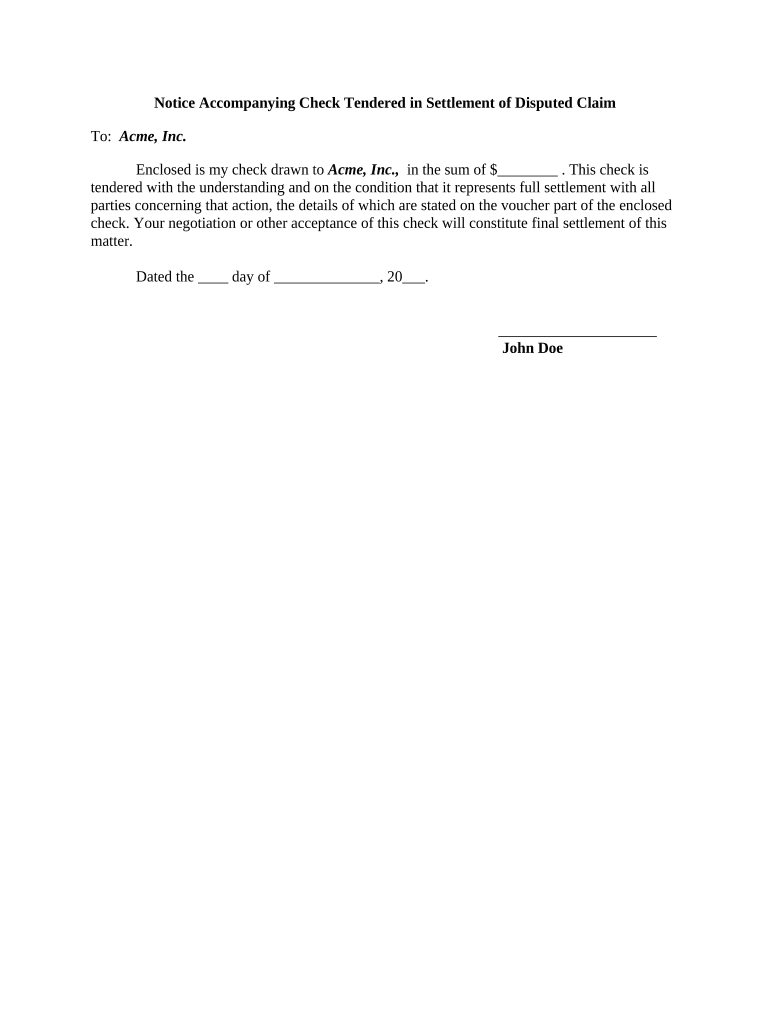 Notice Accompanying Settlement  Form