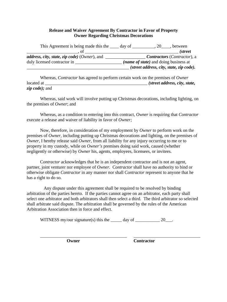 Release Waiver Agreement  Form