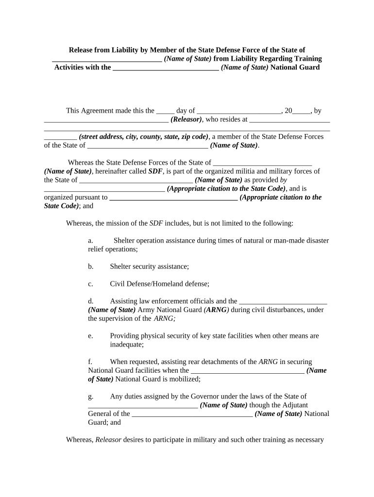 State Defense Force National Guard  Form