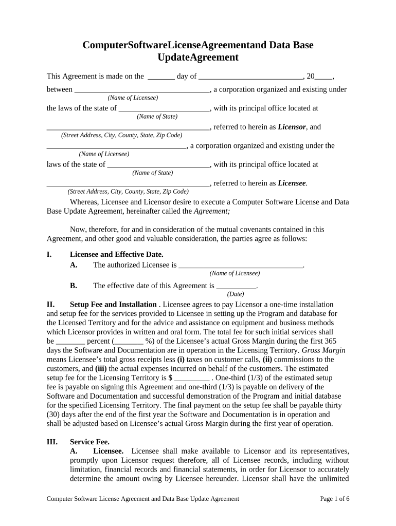 License Agreement Data  Form