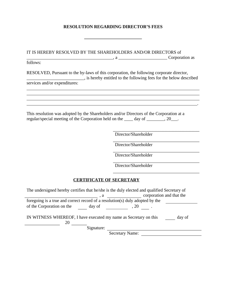 Director Resolution Template  Form