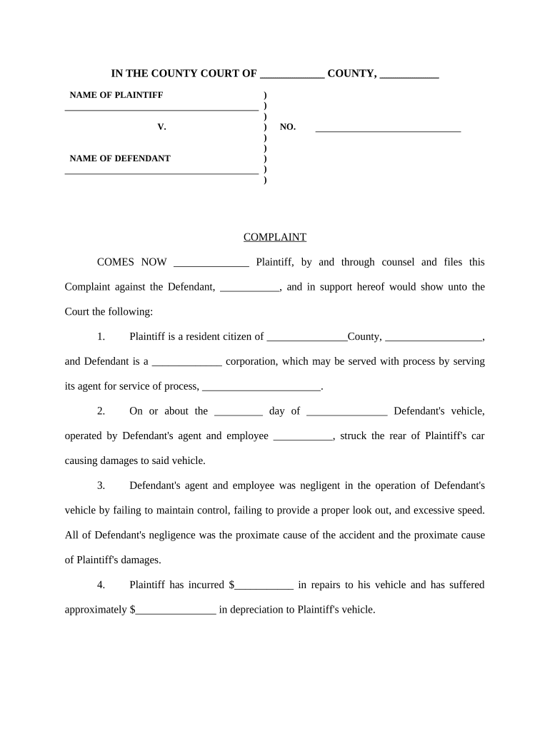 Complaint Vehicle Accident  Form