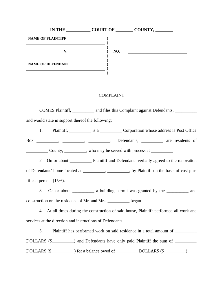 Complaint Contractor  Form