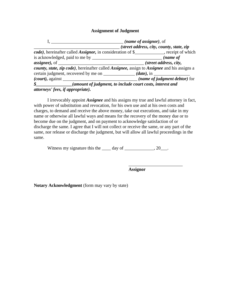 notice of judgment assignment