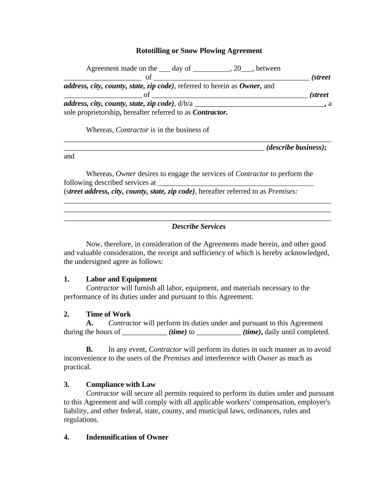 Snow Plow Contracts  Form