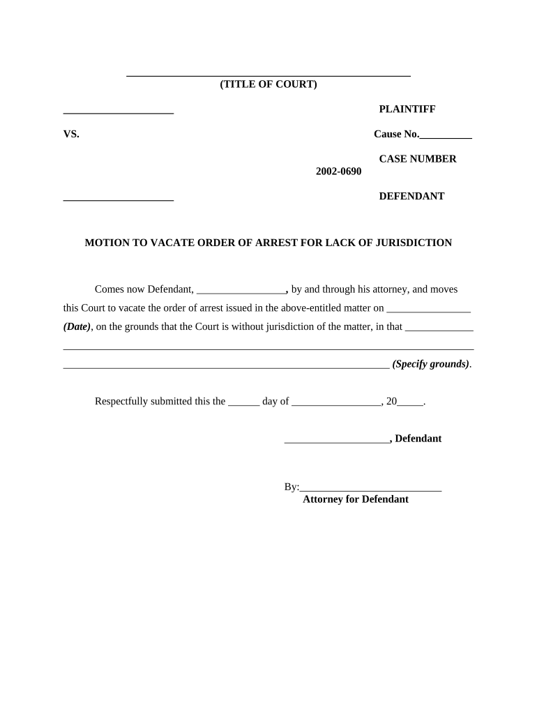 Vacate Order  Form