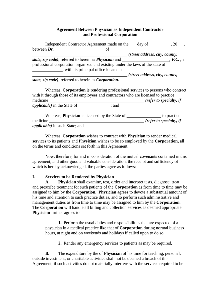 Agreement Physician  Form