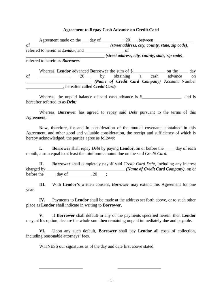 Agreement Credit  Form