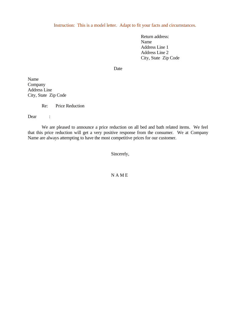 Price Reduction Request Letter Sample  Form