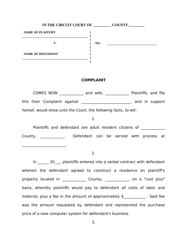 Verbal Contract  Form