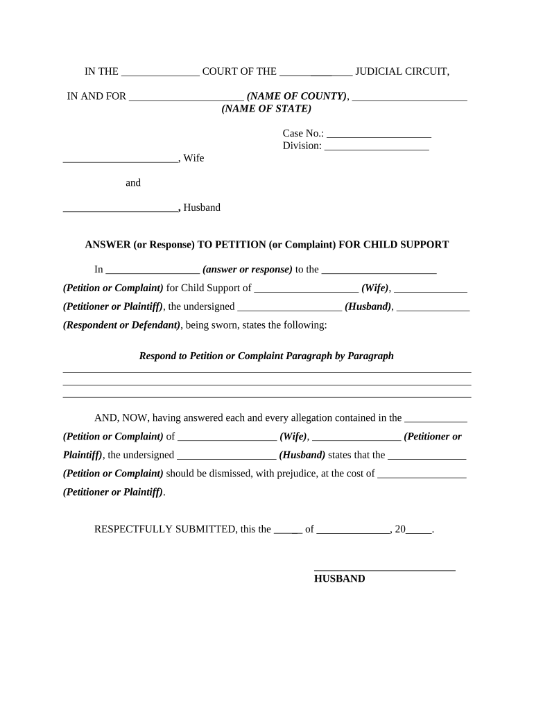 Answer Child Support  Form