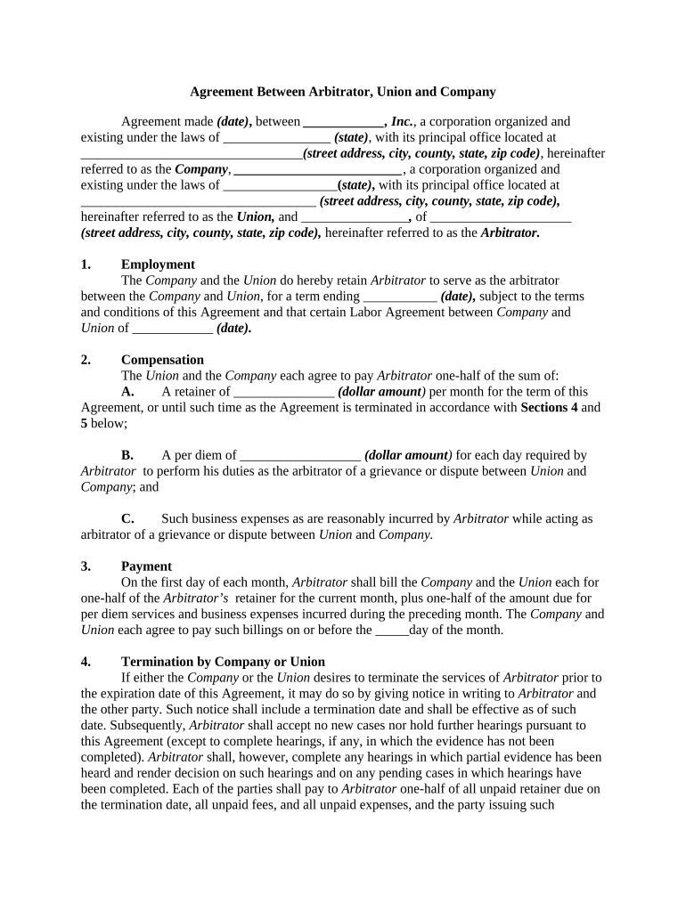 Agreement Arbitrator  Form