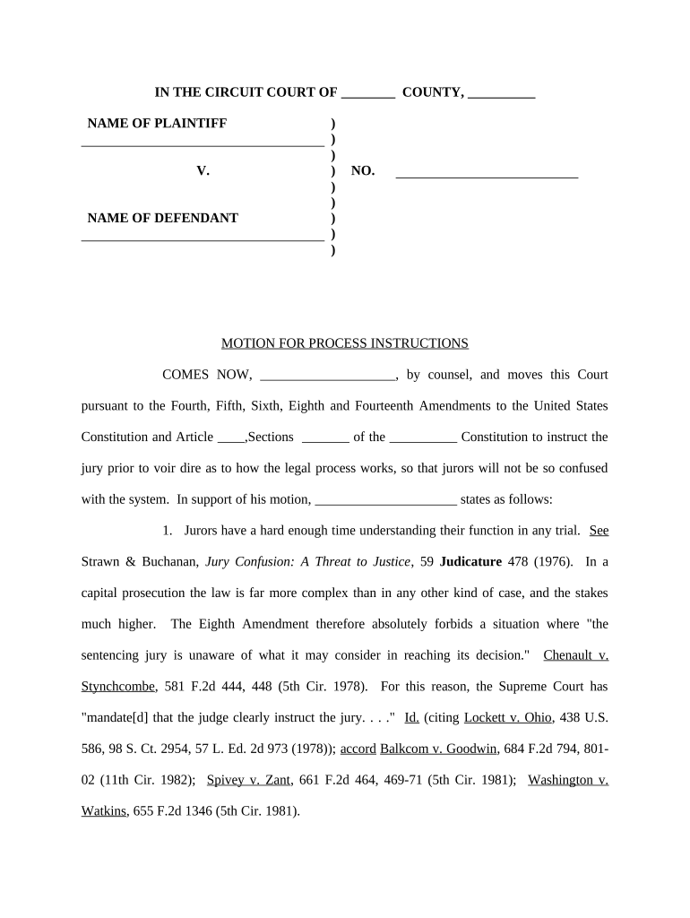 Motion for Process Instructions  Form