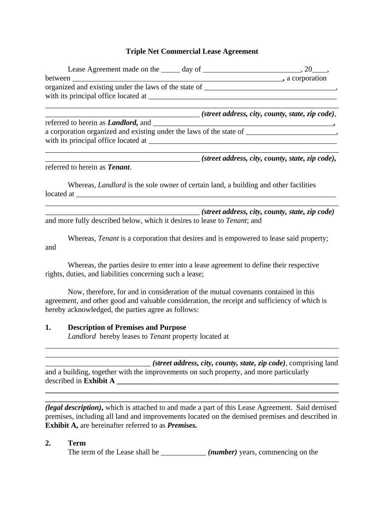 Net Lease Agreement Template  Form