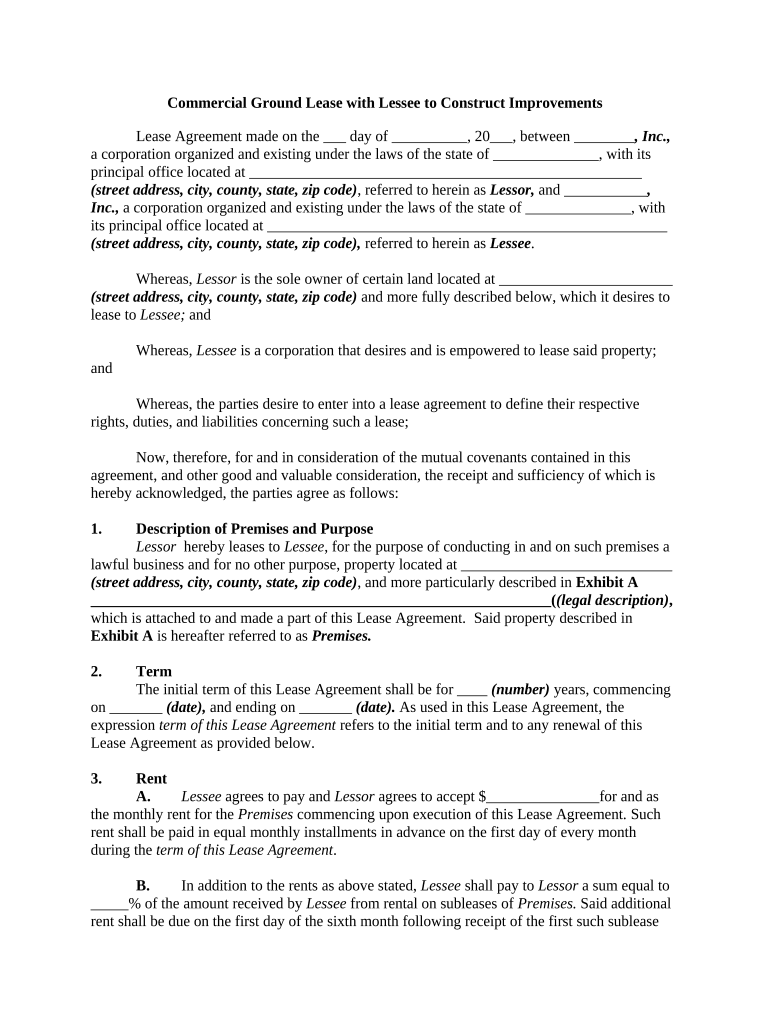 Commercial Ground Lease  Form