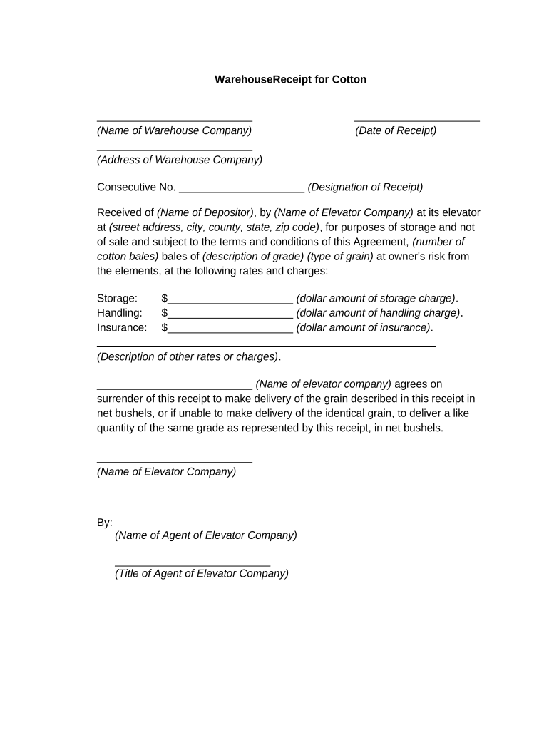 Warehouse Receipt for Cotton  Form