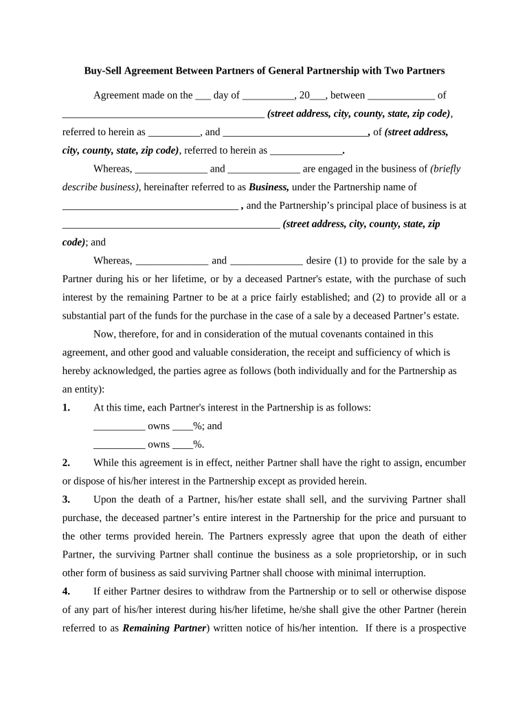 Buy Agreement Partnership  Form