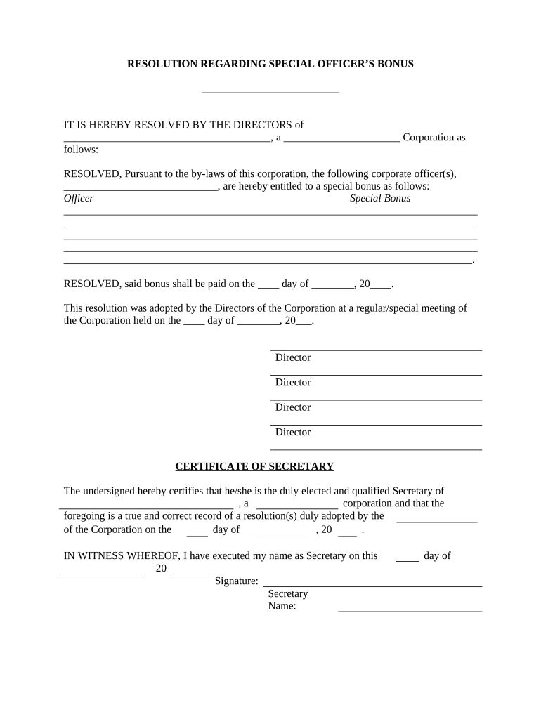 Bonus Resolution  Form