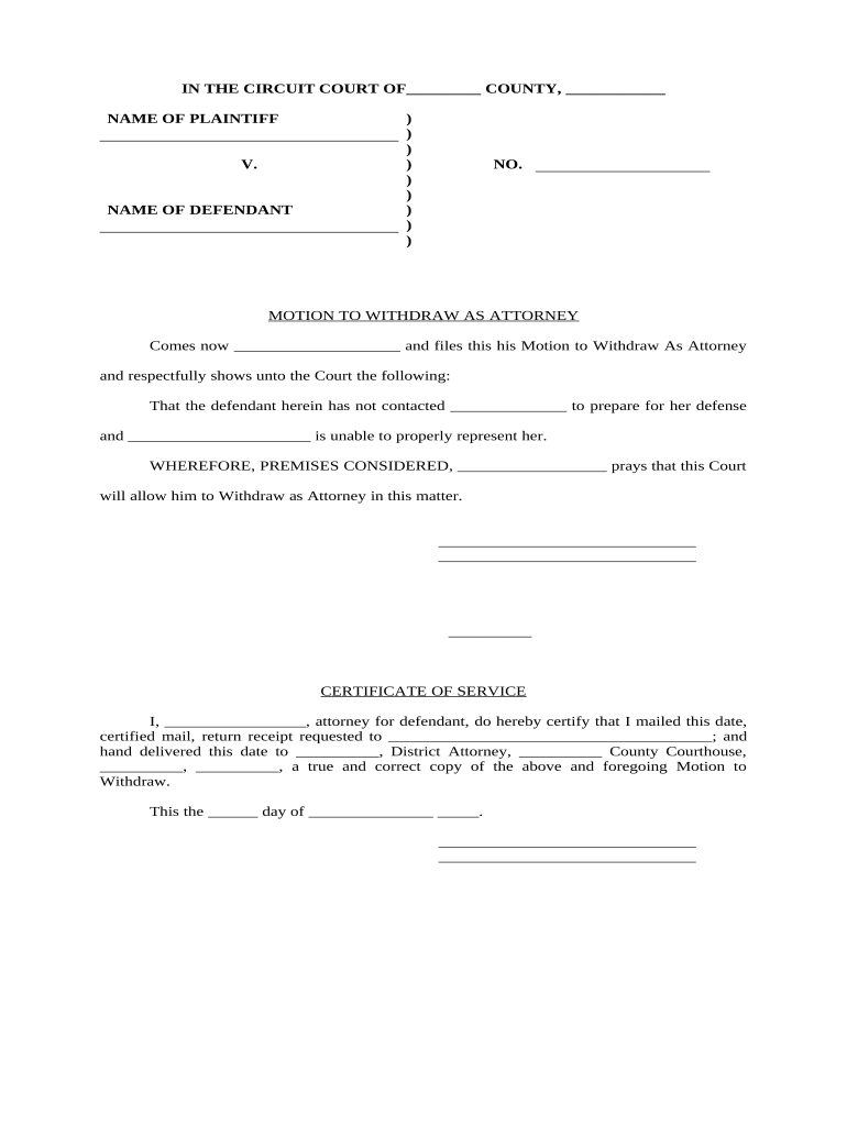 Motion to Withdraw  Form