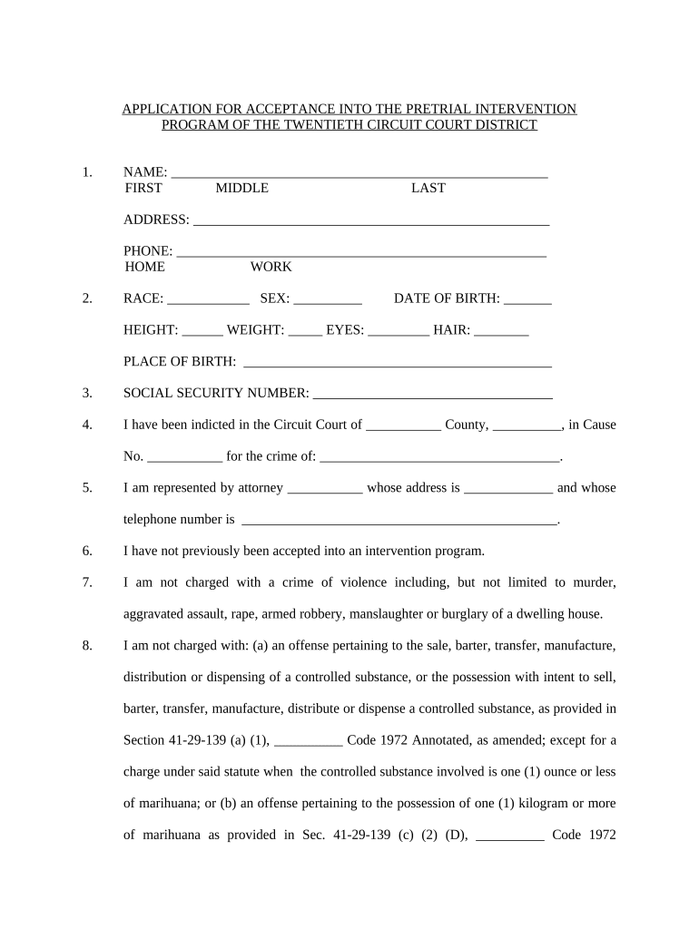 Pretrial Intervention  Form