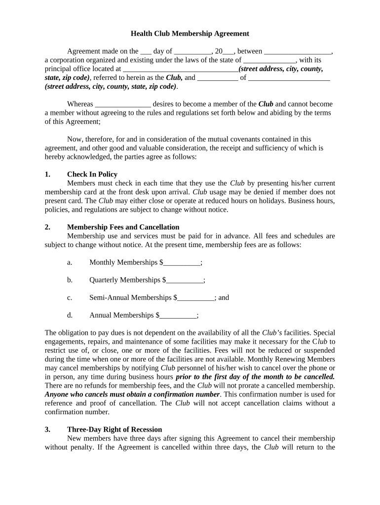 Club Membership Contracts  Form