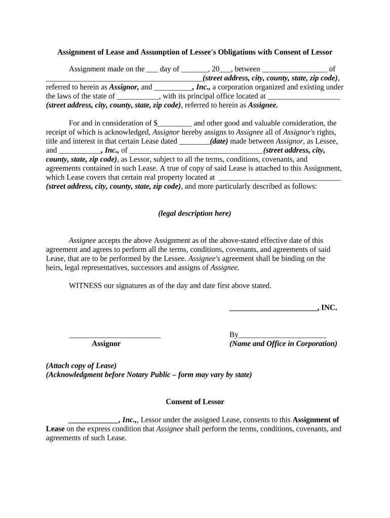 Assignment Lease  Form