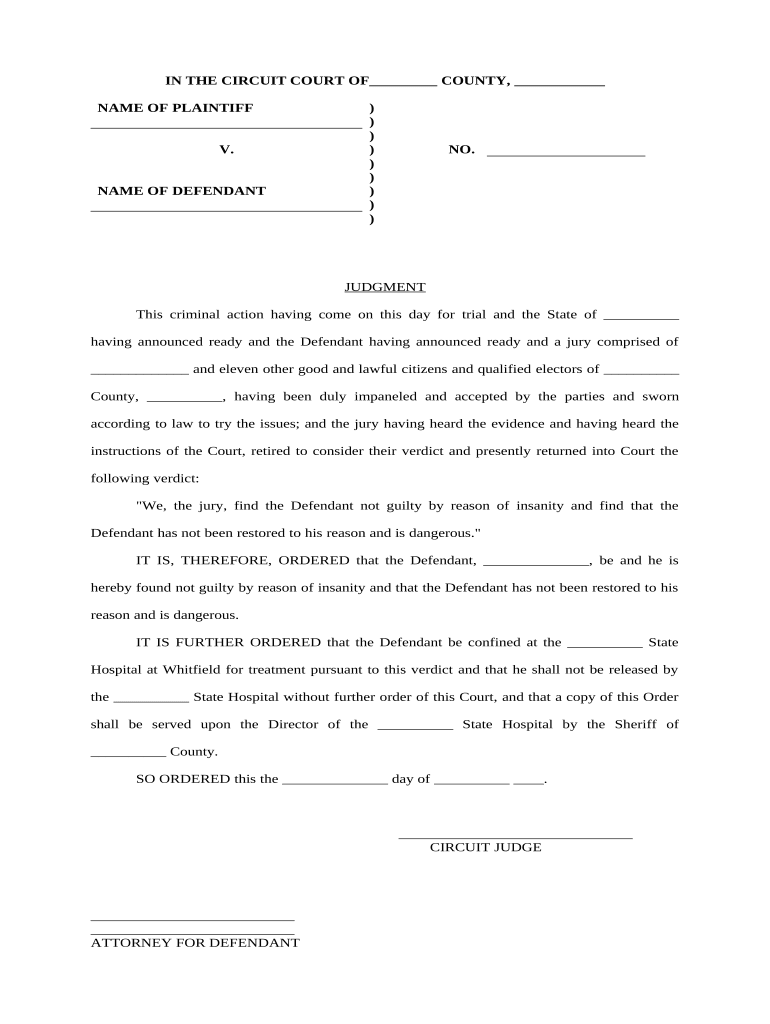 Judgments Circuit Court  Form