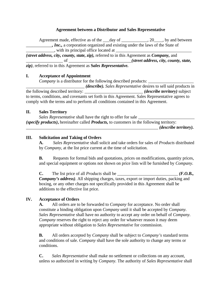 Agreement between Distributor  Form