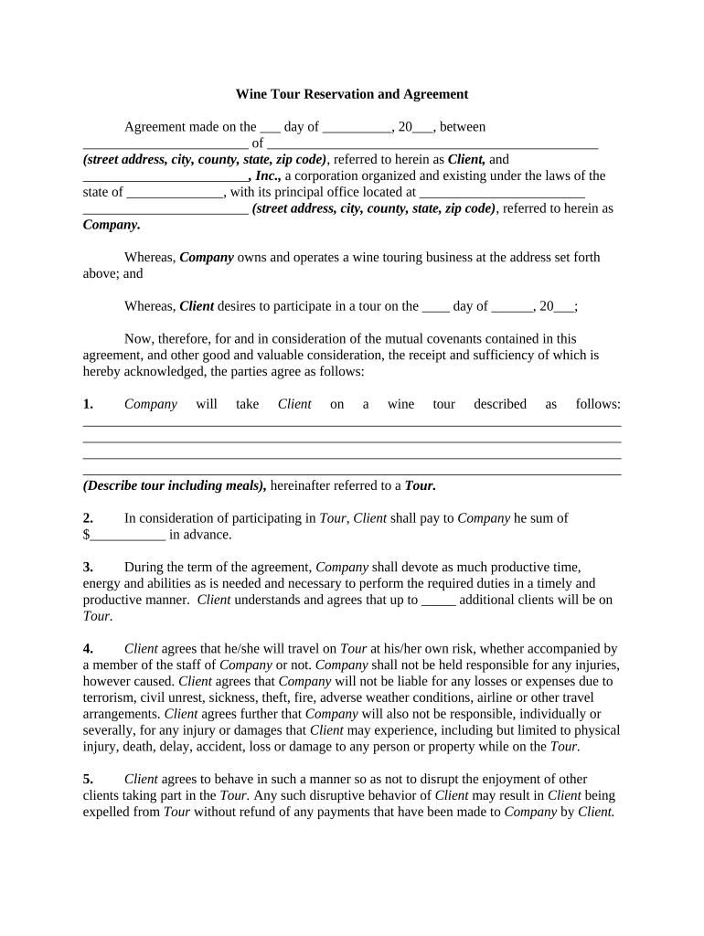 Tour Agreement  Form