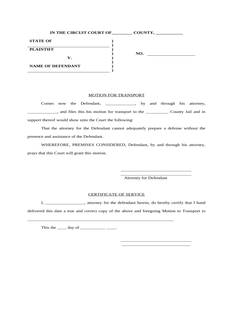 Motion for Transport  Form