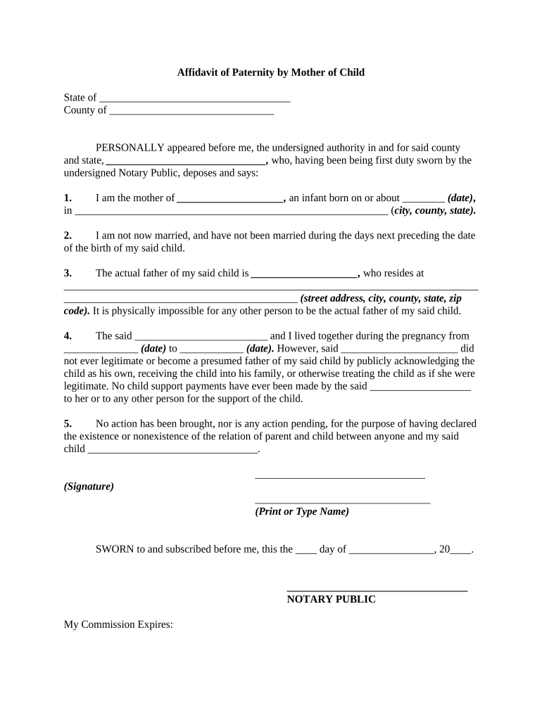 Affidavit Paternity Form