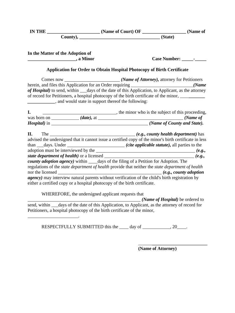 Hospital Birth Certificate  Form
