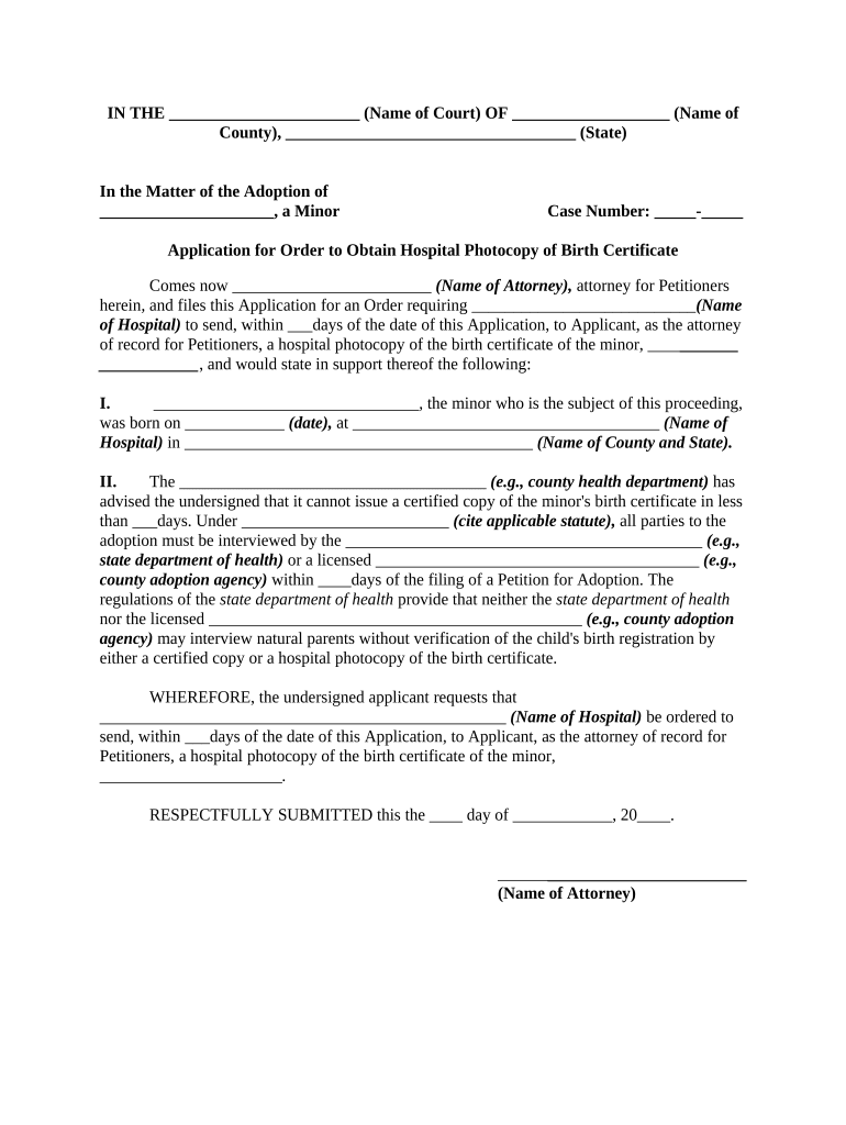 Fill and Sign the Hospital Birth Certificate Form