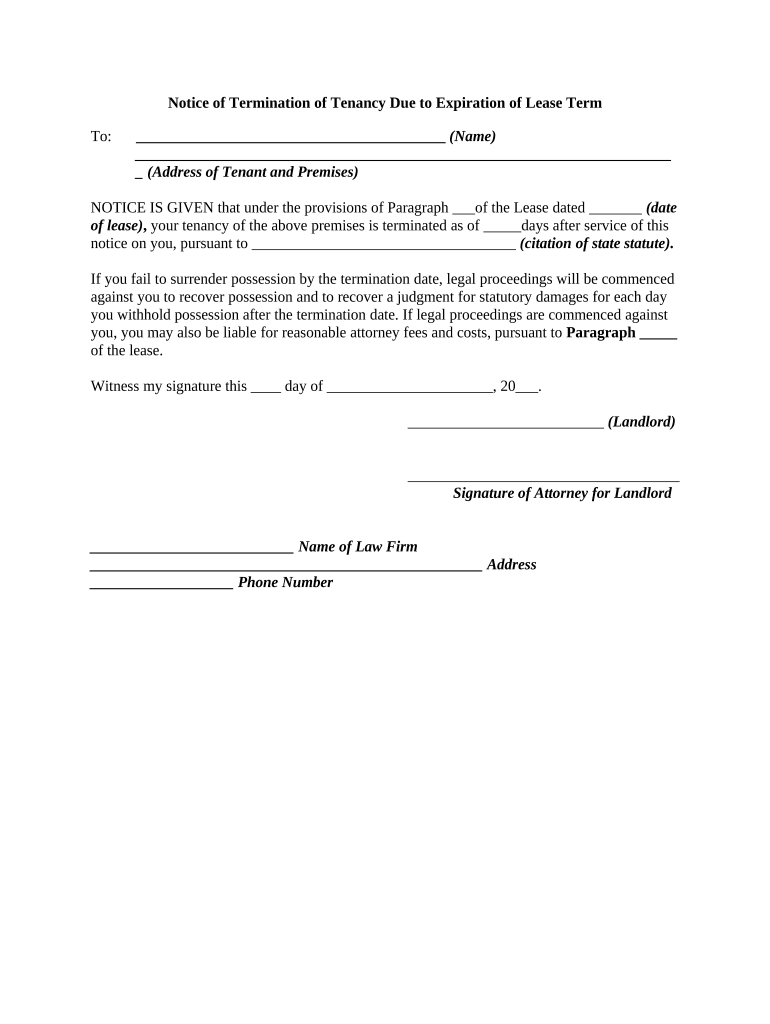 Notice Termination Tenancy  Form