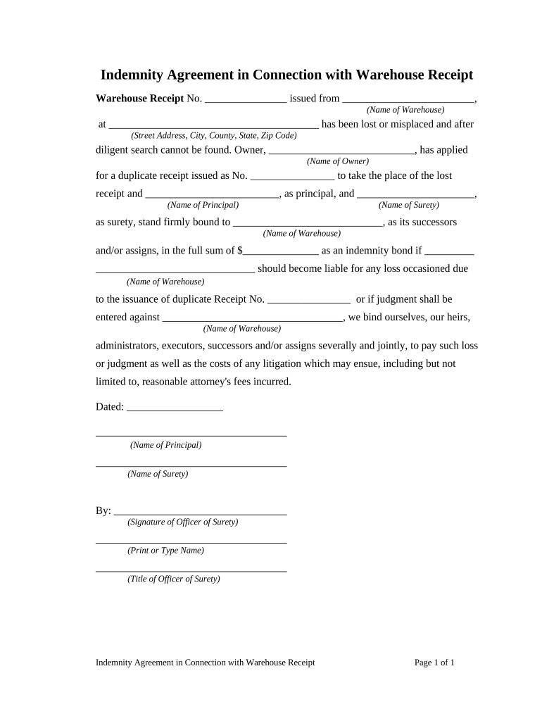 Indemnity Agreement with  Form