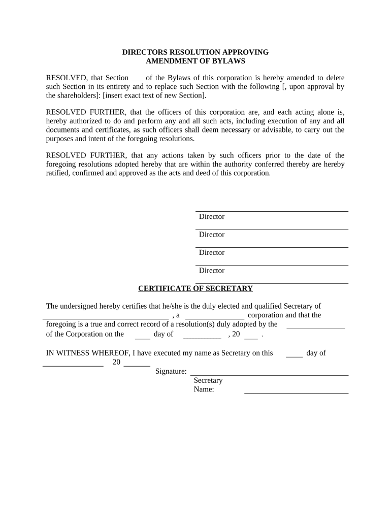 Sample Amendment to Bylaws Nonprofit Form Fill Out and Sign Printable