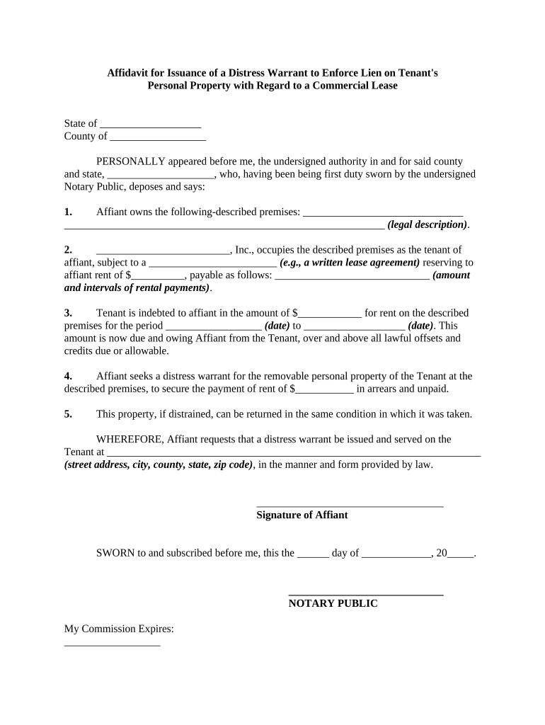 Distress Warrant  Form