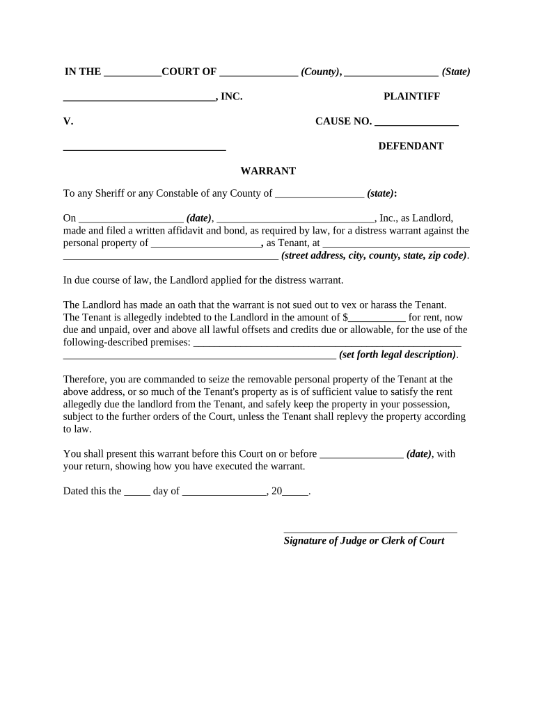 Warrant Distraint  Form