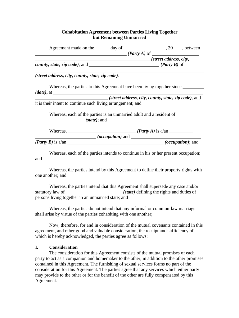 Living Together Unmarried  Form