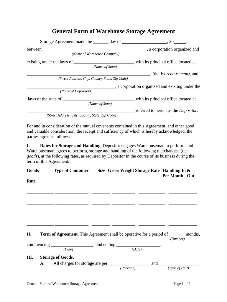 Storage Agreement  Form