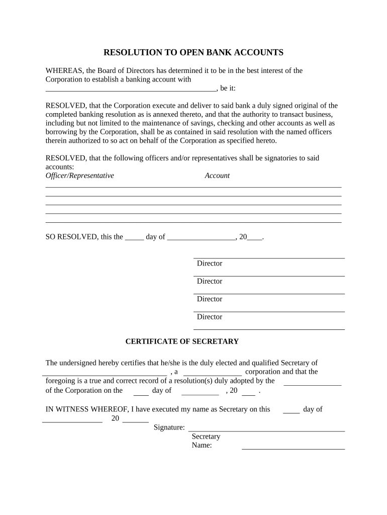 Bank Corporation Account  Form