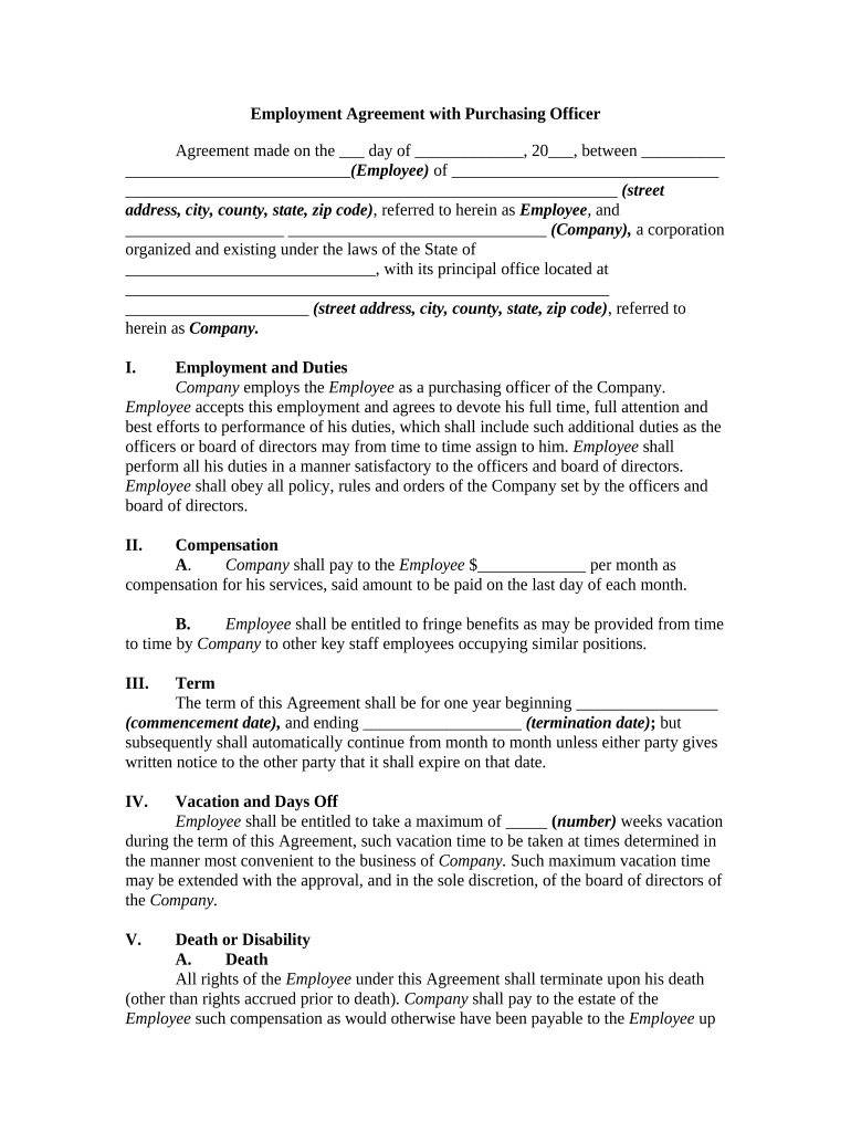 Employment Agreement with Purchasing Officer  Form
