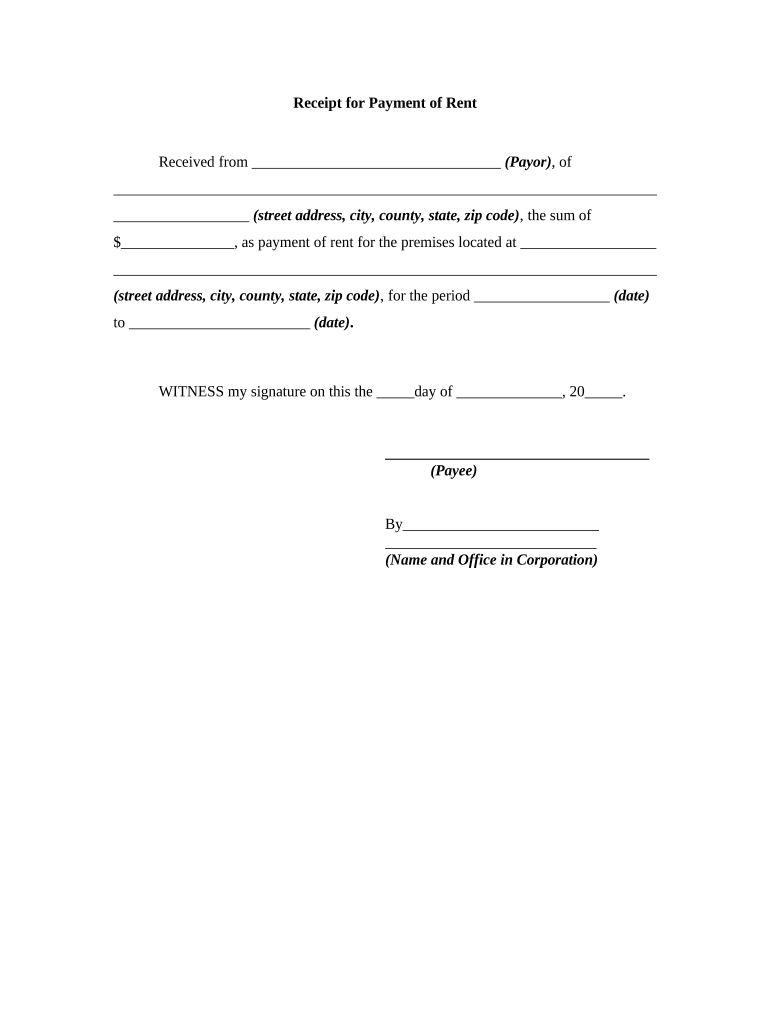 Receipt Rent Form