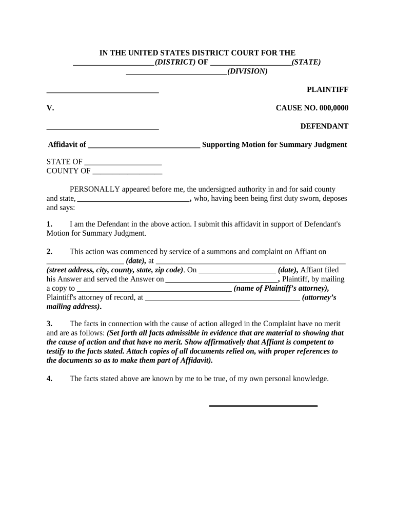 Affidavit Judgment  Form