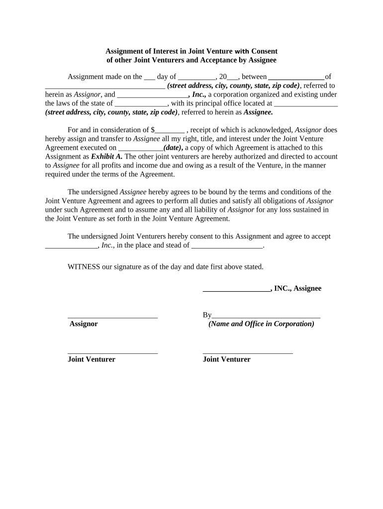 Assignment Joint Venture  Form