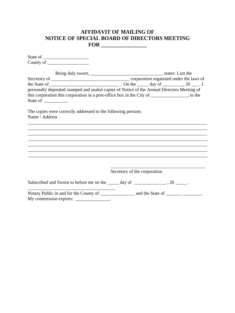 Affidavit Mailing Notice  Form