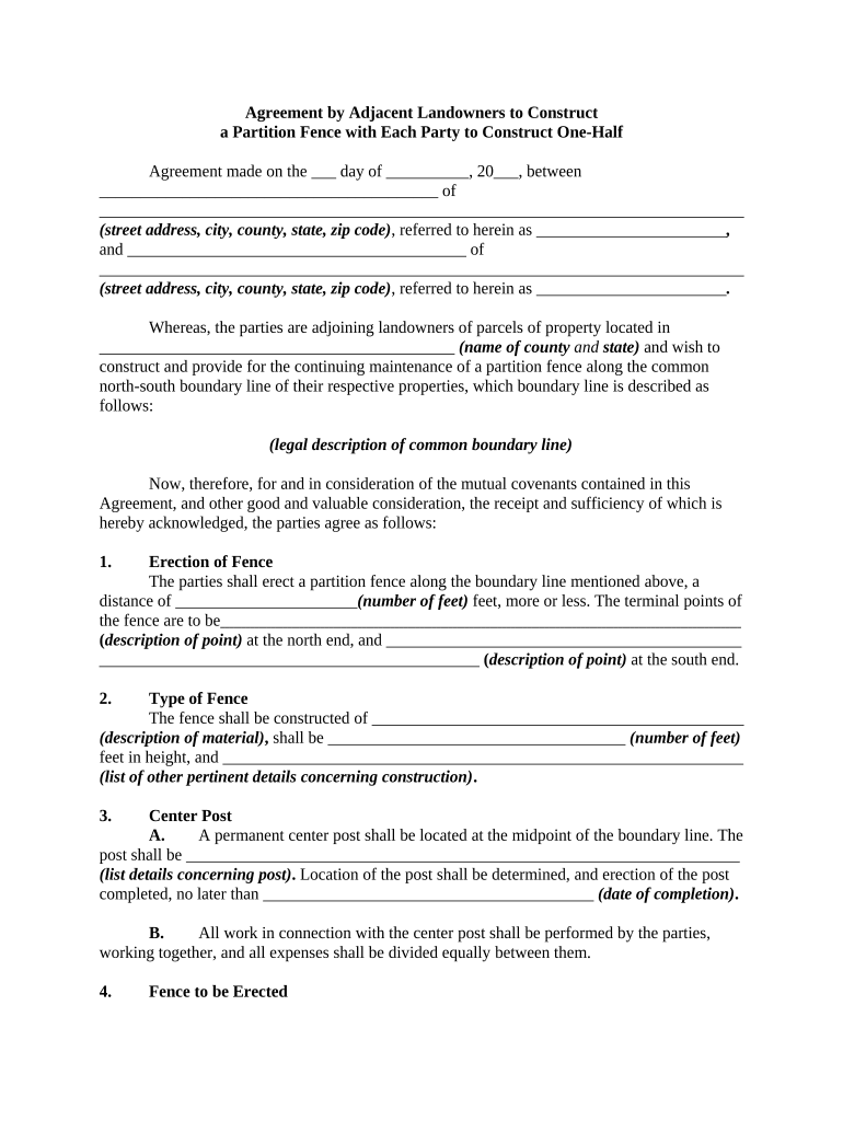 Agreement Fence Party  Form