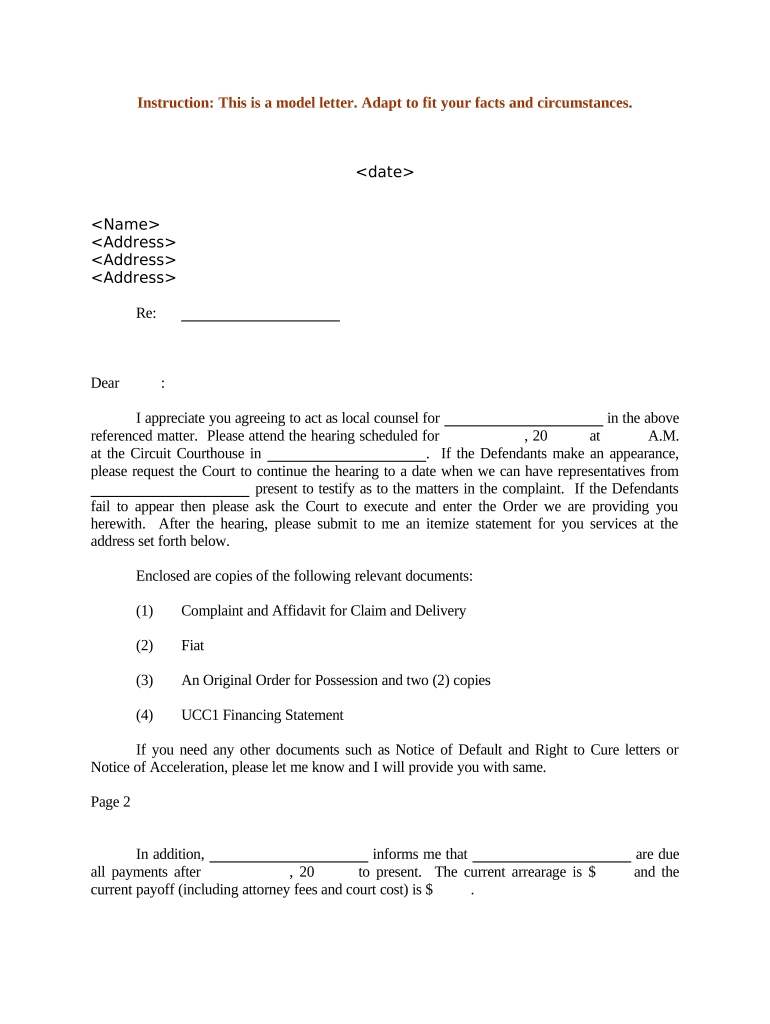 Sample Letter Notifying  Form