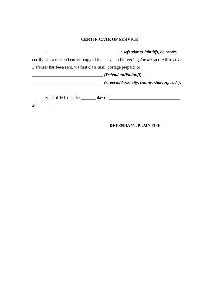Certificate of Service  Form